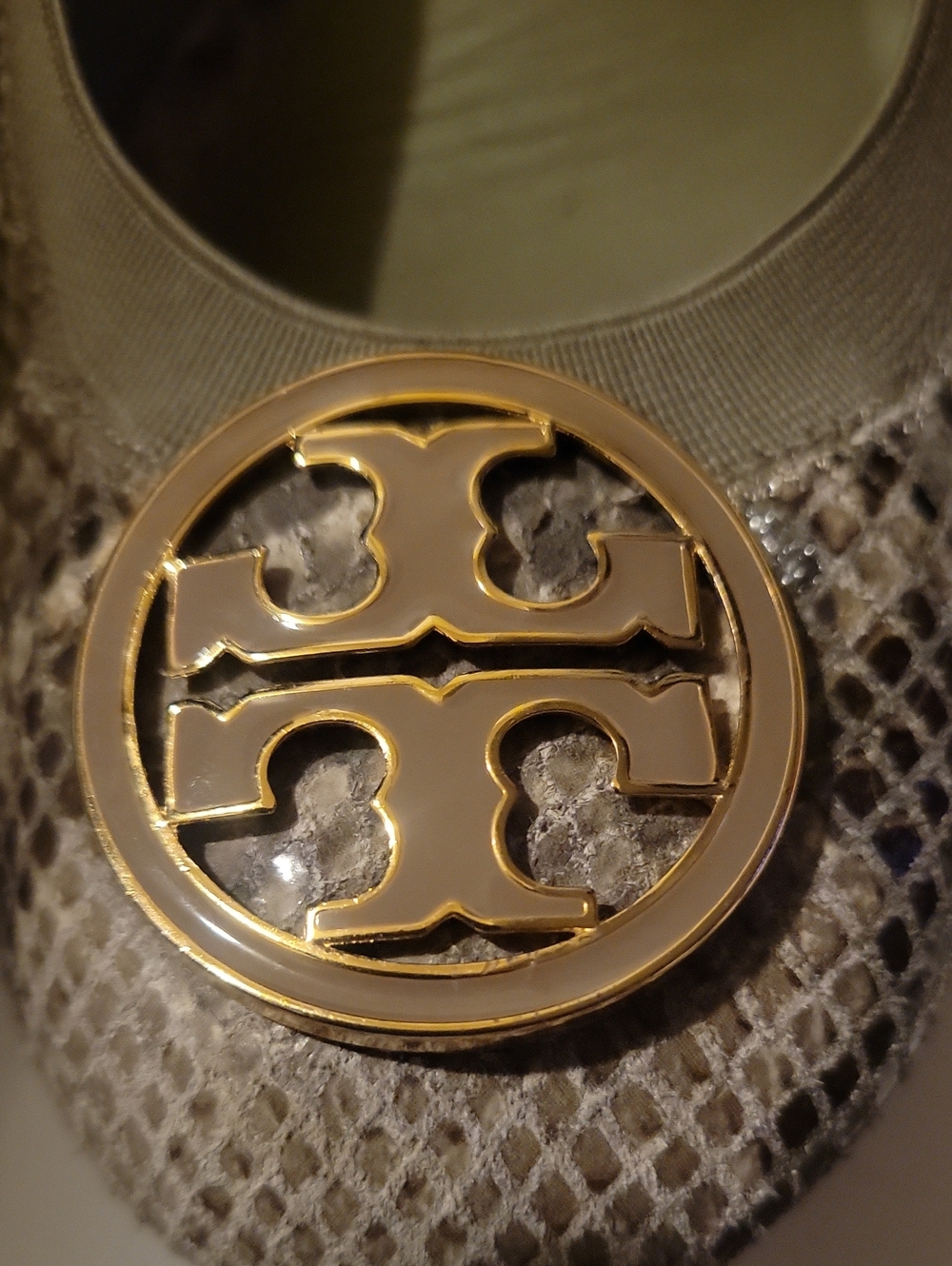 Tory Burch Women's Taupe Snakeskin Logo Ballet Flats - Picture 10 of 13